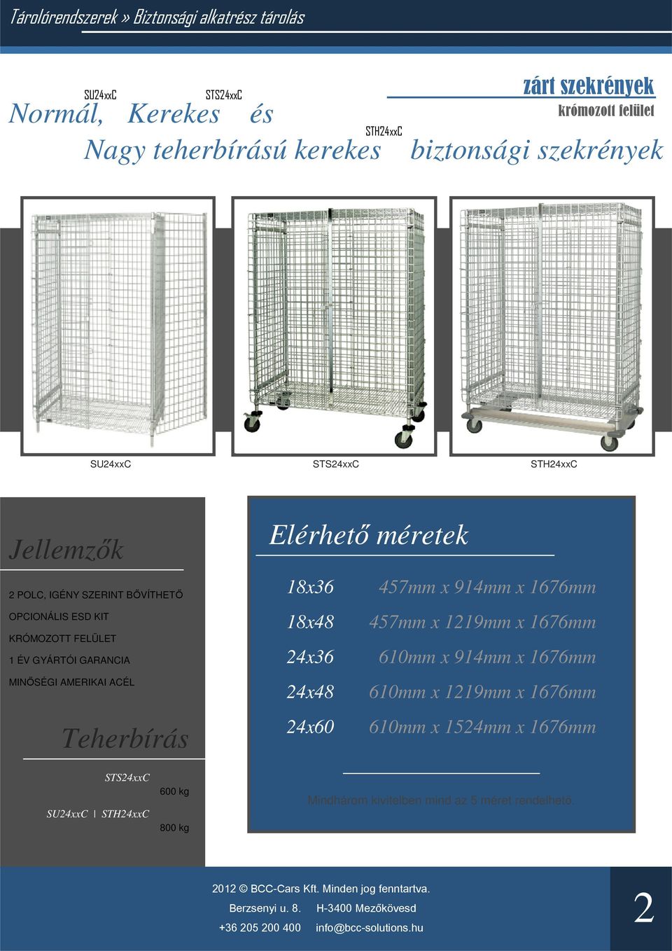 GYÁRTÓI GARANCIA MINŐSÉGI AMERIKAI ACÉL Teherbírás 18x36 457mm x 914mm x 1676mm 18x48 457mm x 1219mm x 1676mm 24x36 610mm x 914mm x 1676mm