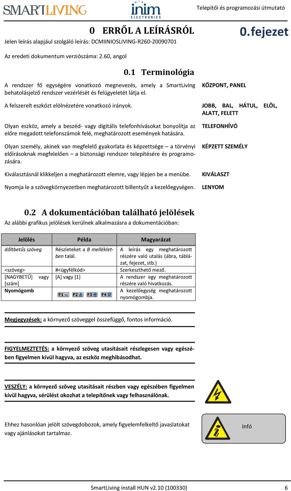 KÖZPONT, PANEL A felszerelt eszközt elölnézetére vonatkozó irányok.