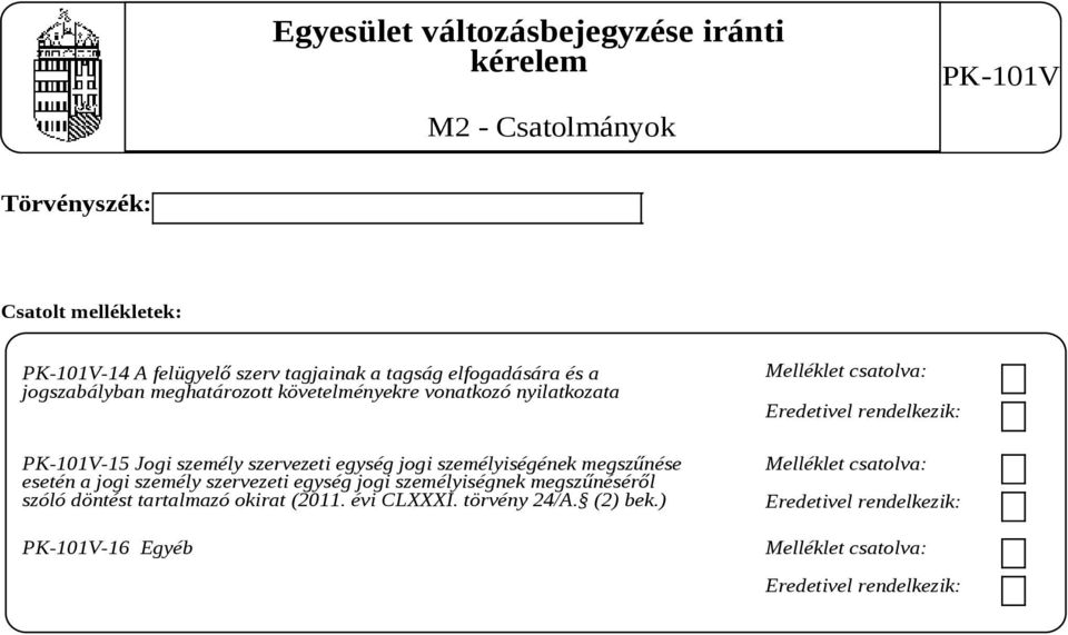 megszűnése esetén a jogi személy szervezeti egység jogi személyiségnek megszűnéséről szóló döntést tartalmazó okirat (2011. évi CLXXXI.