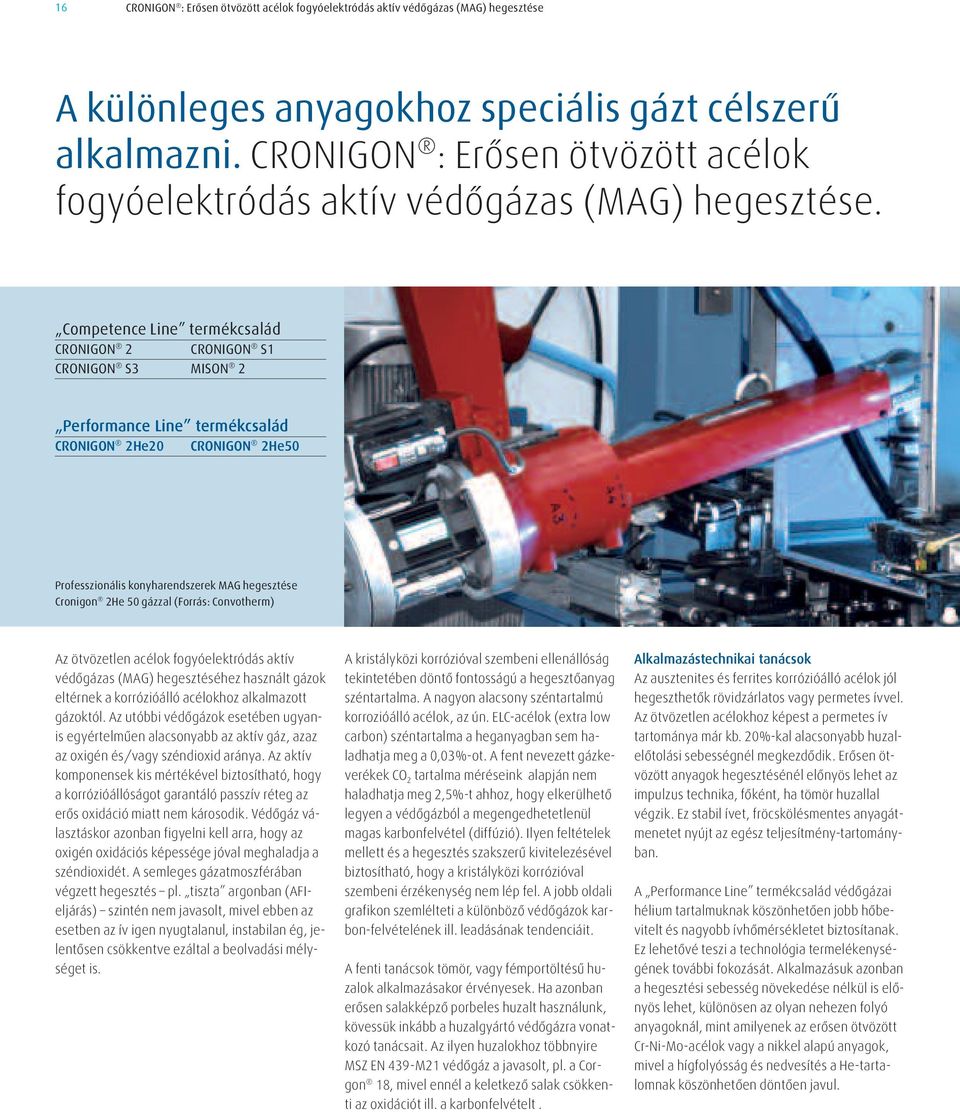 Competence Line termékcsalád CRONIGON 2 CRONIGON S1 CRONIGON S3 MISON 2 Performance Line termékcsalád CRONIGON 2He20 CRONIGON 2He50 Professzionális konyharendszerek MAG hegesztése Cronigon 2He 50