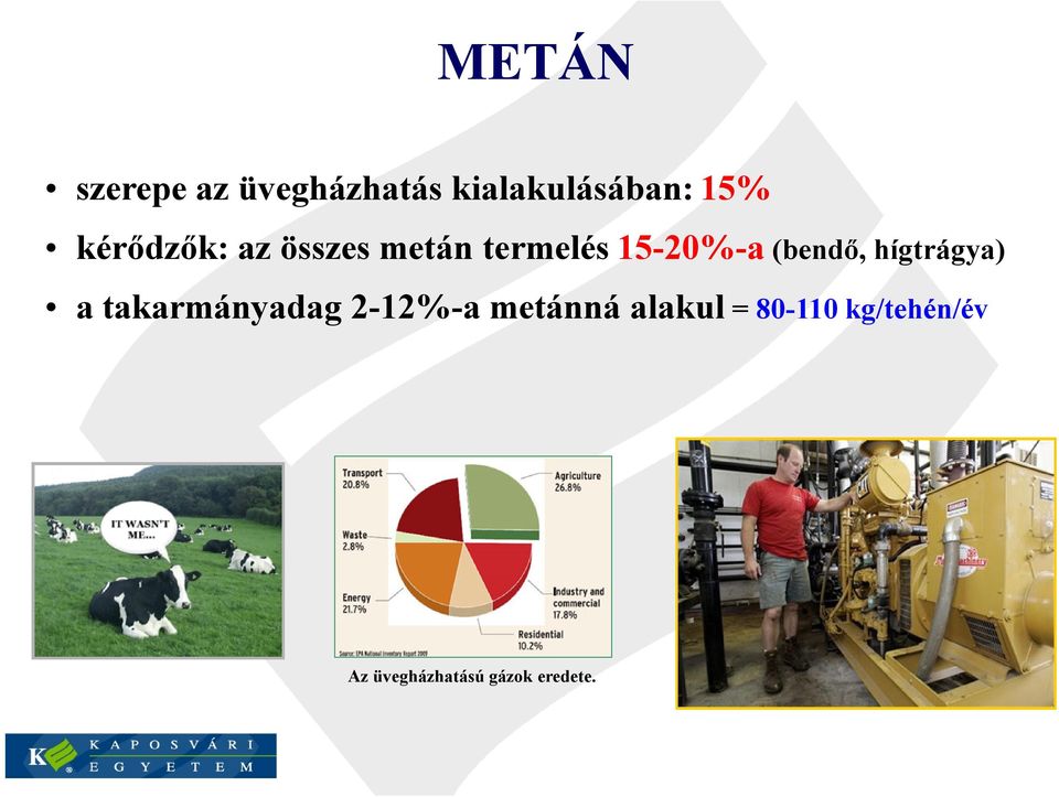 (bendő, hígtrágya) a takarmányadag 2-12%-a metánná