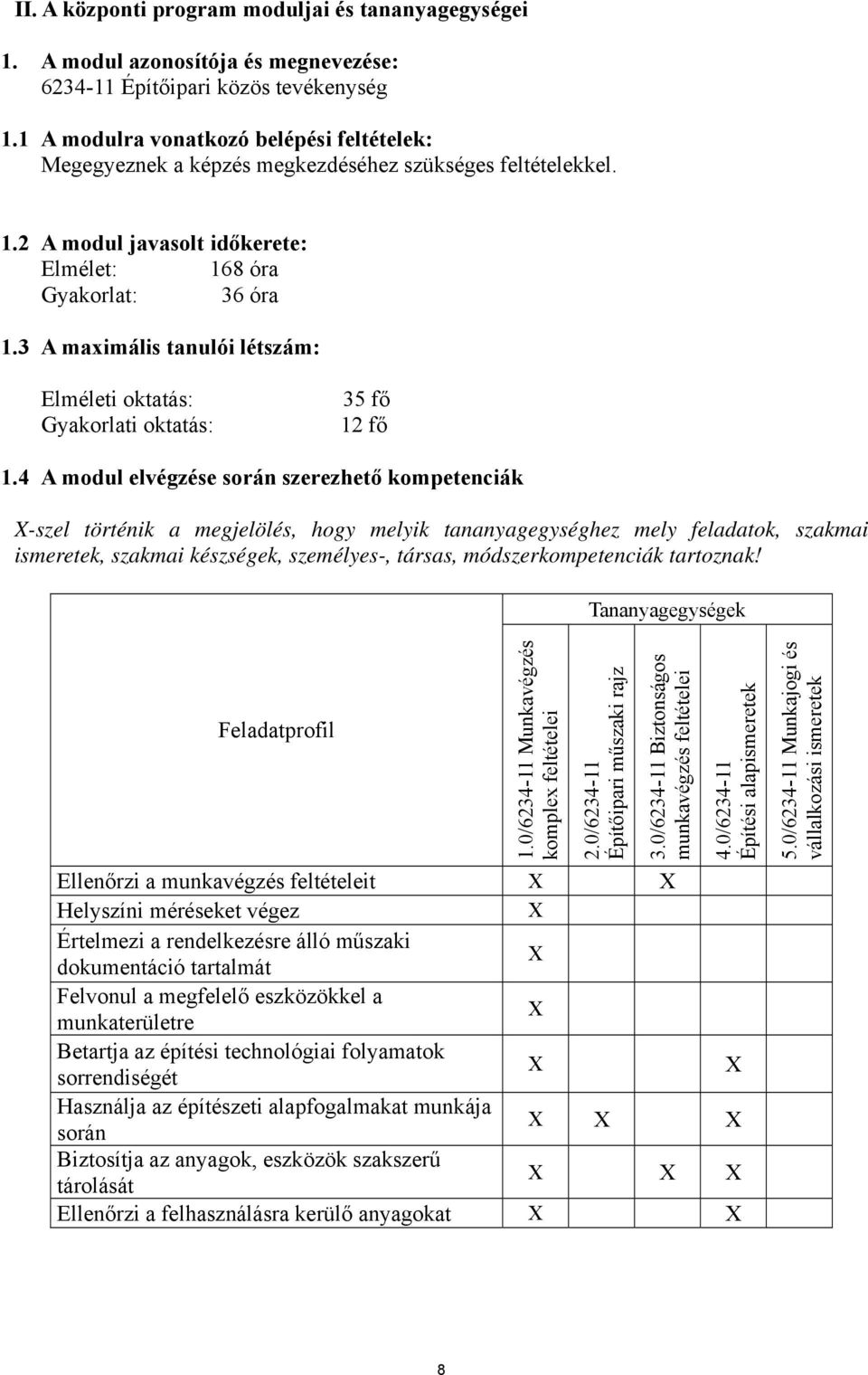 3 A maximális tanulói létszám: Elméleti oktatás: Gyakorlati oktatás: 35 fő 12 fő 1.