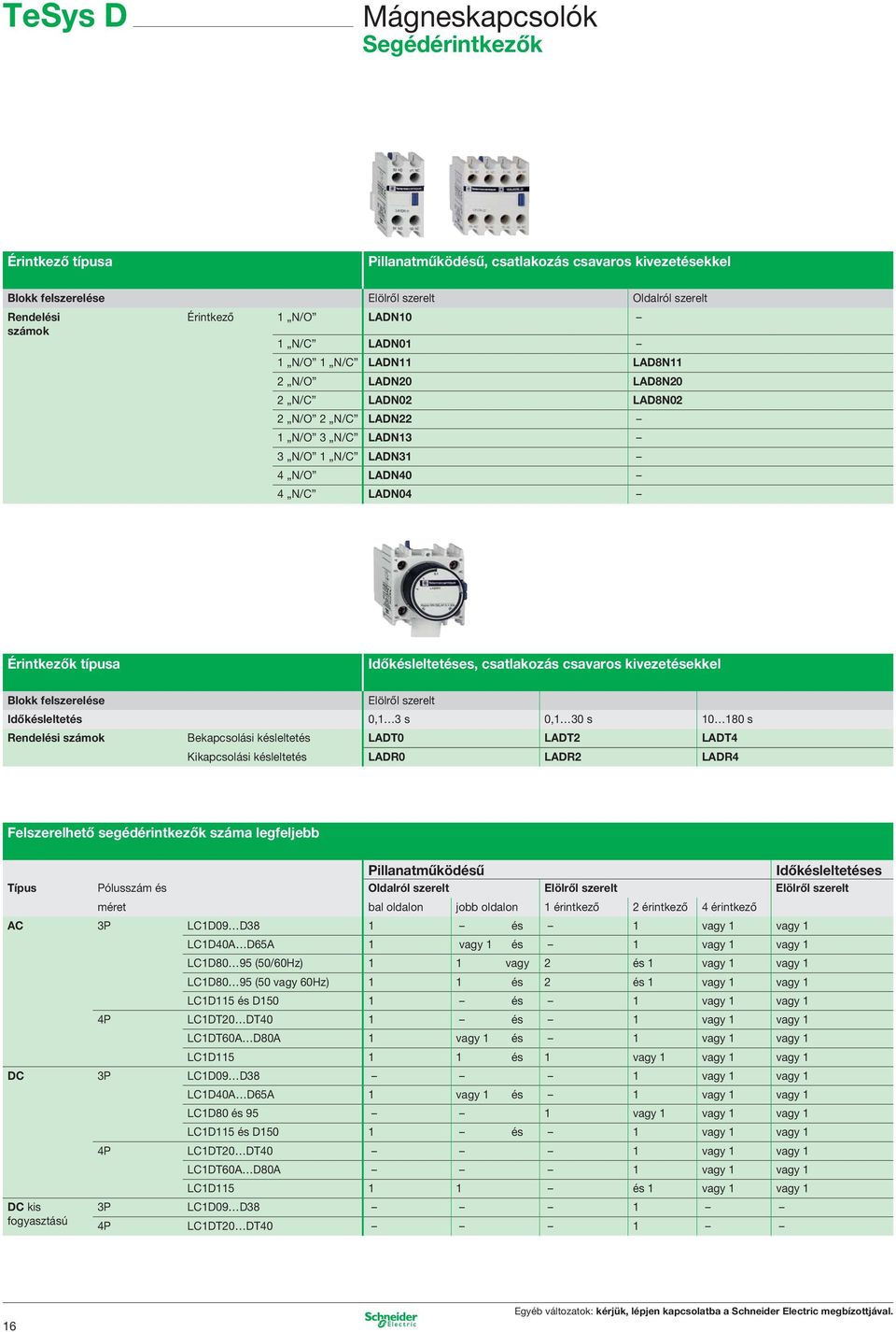 Időkésleltetéses, csatlakozás csavaros kivezetésekkel Blokk felszerelése Elölről szerelt Időkésleltetés 0,1 3 s 0,1 30 s 10 180 s Rendelési számok Bekapcsolási késleltetés LADT0 LADT2 LADT4