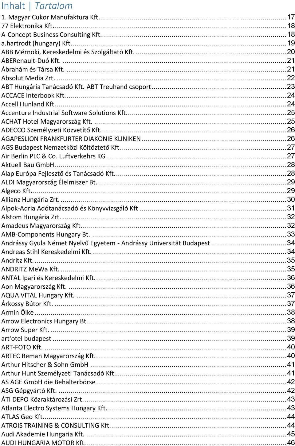 ... 24 Accenture Industrial Software Solutions Kft.... 25 ACHAT Hotel Magyarország Kft.... 25 ADECCO Személyzeti Közvetítő Kft.... 26 AGAPESLION FRANKFURTER DIAKONIE KLINIKEN.
