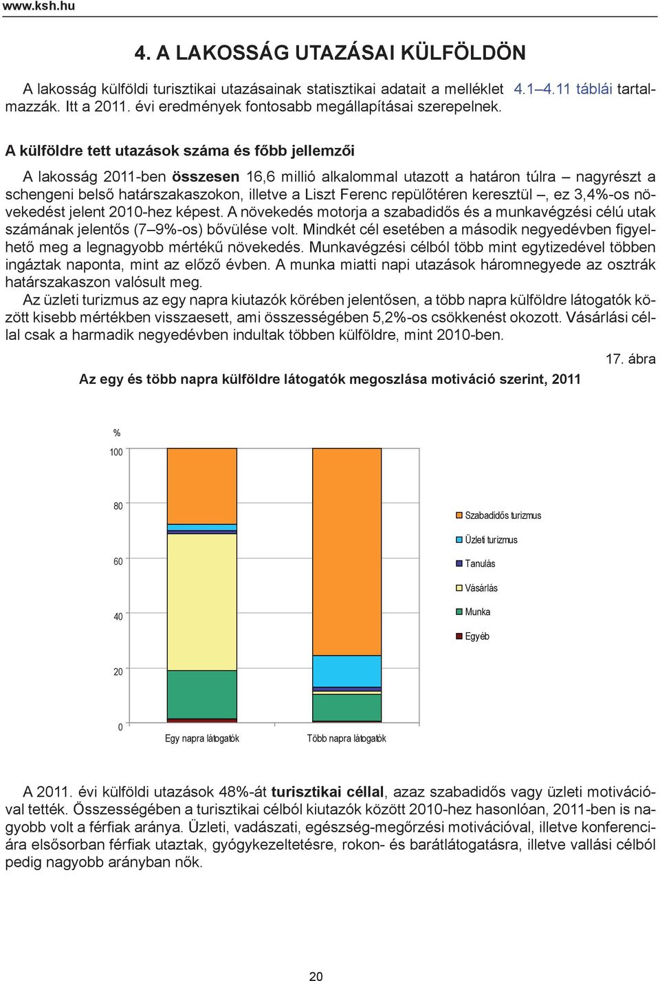 A külföldre tett utazások száma és főbb jellemzői A lakosság 2011-ben összesen 16,6 millió alkalommal utazott a határon túlra nagyrészt a schengeni belső határszakaszokon, illetve a Liszt Ferenc