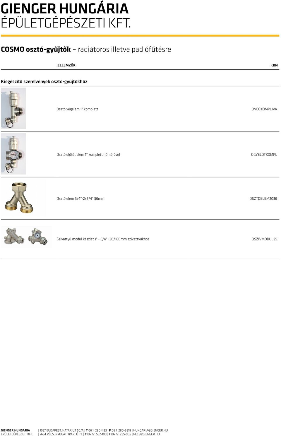 előtét elem 1" komplett hőmérővel OGYELOTKOMPL Osztó elem 3/4"-2x3/4" 36mm