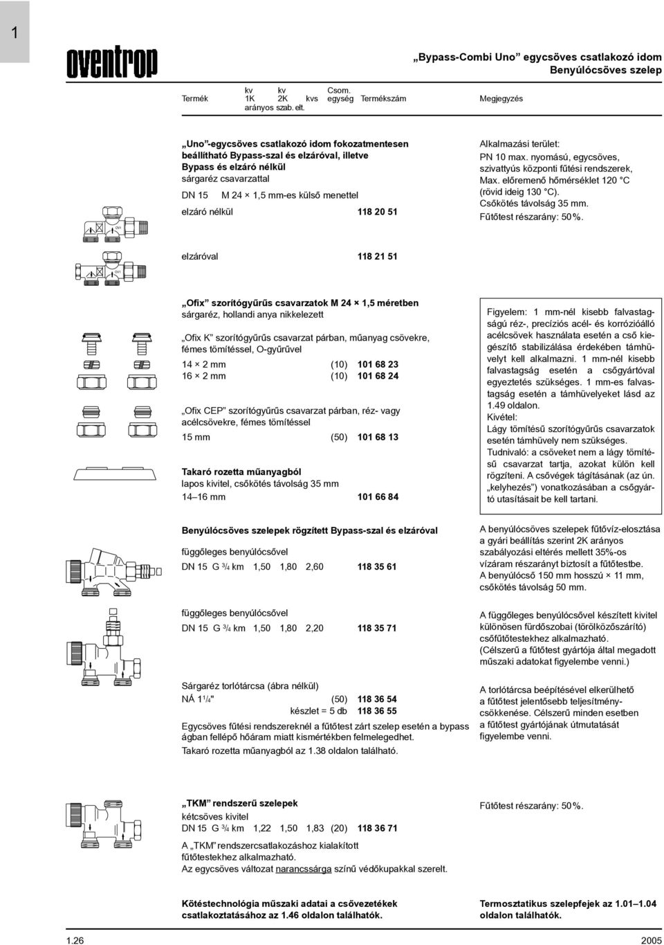 csavarzattal DN 5 M 24,5 mm-es külsõ menettel elzáró nélkül 8205 Alkalmazási terület: PN 0 max. nyomású, egycsöves, szivattyús központi fûtési rendszerek, Max.