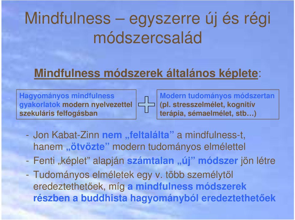 stresszelmélet, kognitív terápia, sémaelmélet, stb ) - Jon Kabat-Zinn nem feltalálta a mindfulness-t, hanem ötvözte modern tudományos