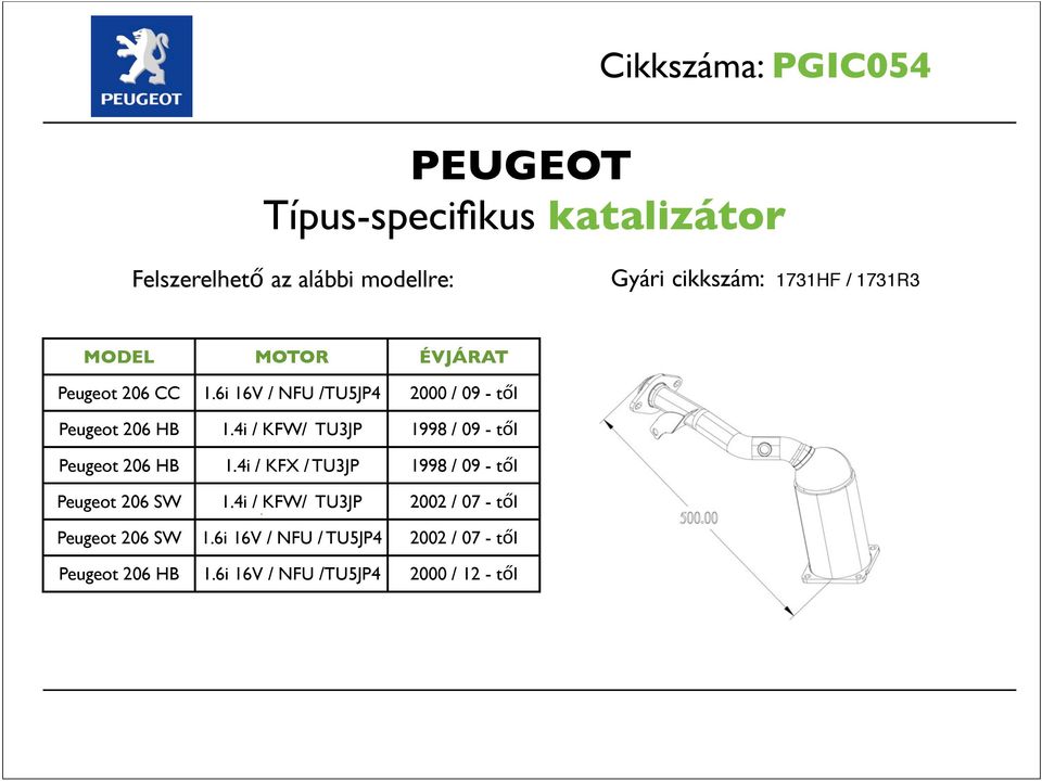 4i / KFW/ TU3JP 1998 / 09 - t"l Peugeot 206 HB 1.4i / KFX / TU3JP 1998 / 09 - t"l Peugeot 206 SW 1.