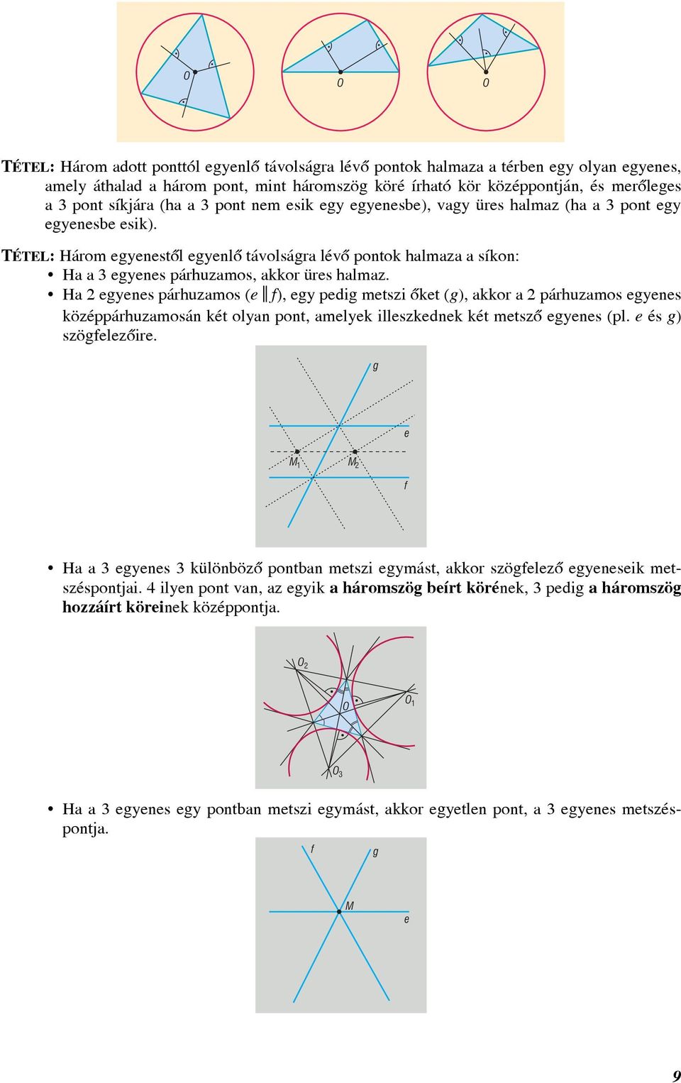 H egyenes párhuzmos (e ª f), egy pedig metszi õket (g), kkor párhuzmos egyenes középpárhuzmosán két olyn pont, melyek illeszkednek két metszõ egyenes (pl. e és g) szögfelezõire.