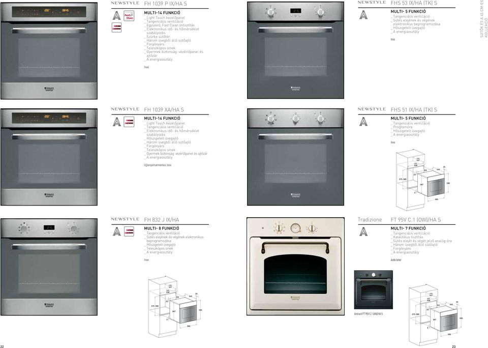 végének elektronikus beprogramozása _ Hőszigetelt üvegajtó _ a energiaosztály Sütők és a 45 cm-es kollekció FH 09 XA/HA S MULTI-4 FUNKCIÓ _ light Touch kezelőpanel _ tangenciális ventilláció _