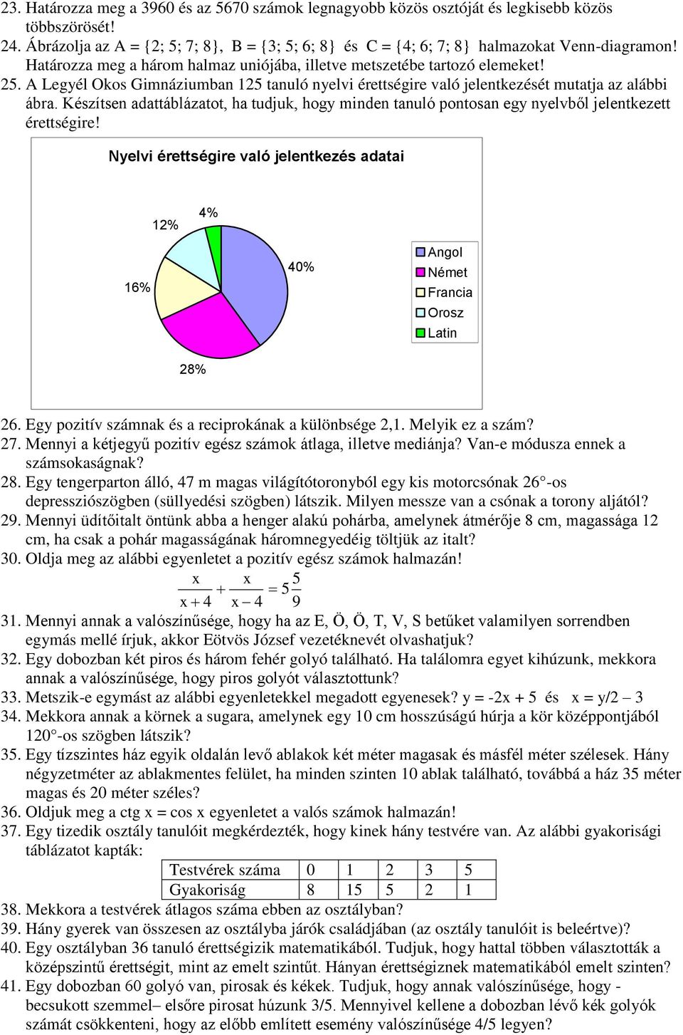 Készítsen adattáblázatot, ha tudjuk, hogy minden tanuló pontosan egy nyelvből jelentkezett érettségire!