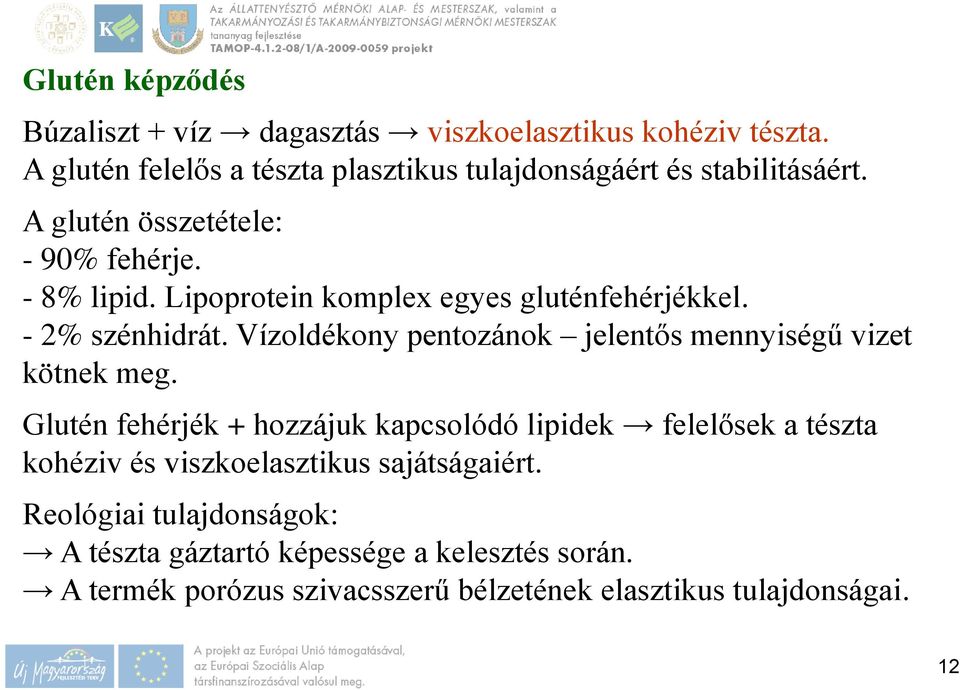 Lipoprotein komplex egyes gluténfehérjékkel. - 2% szénhidrát. Vízoldékony pentozánok jelentős mennyiségű vizet kötnek meg.