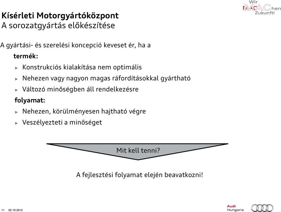 ráfordításokkal gyártható Változó minőségben áll rendelkezésre folyamat: Nehezen, körülményesen