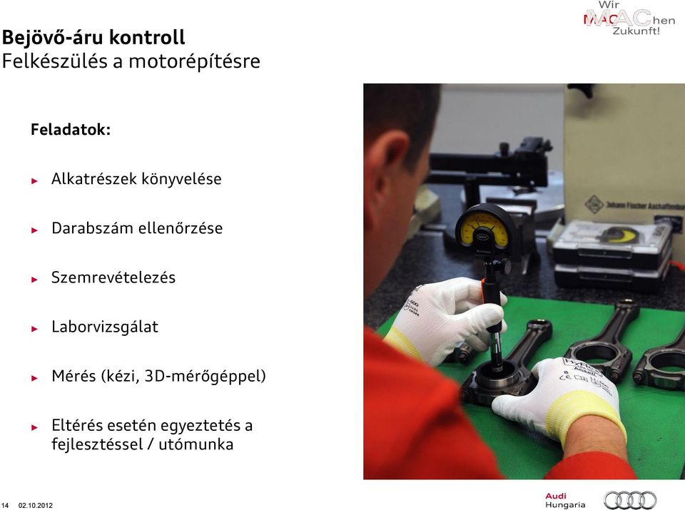 Szemrevételezés Laborvizsgálat Mérés (kézi,