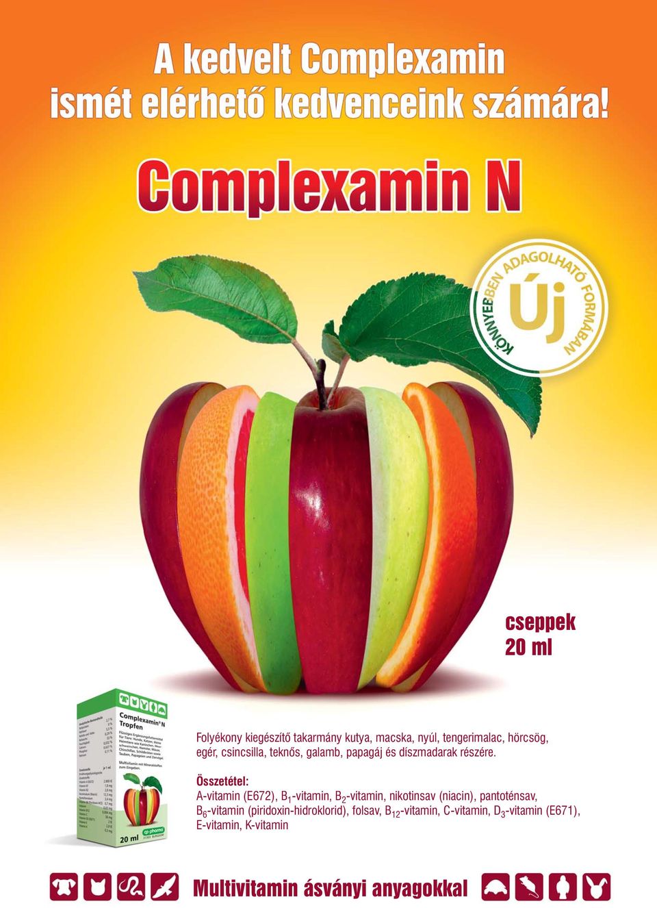Összetétel: A-vitamin (E672), B 1 -vitamin, B 2 -vitamin, nikotinsav (niacin), pantoténsav, B 6