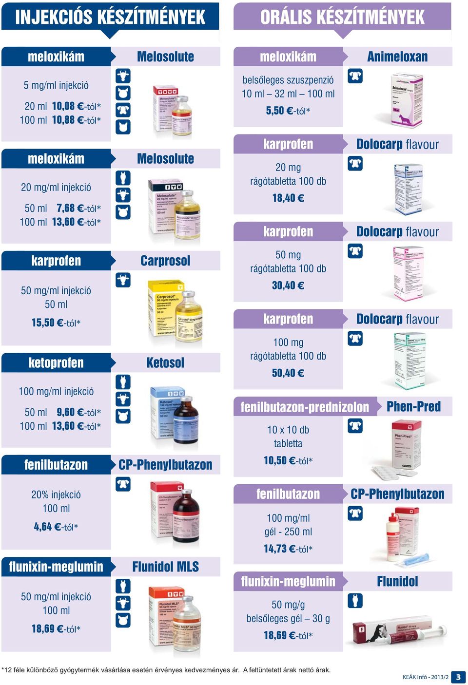 100 db 50 mg/ml injekció 50 ml 15,50 -tól* 30,40 karprofen Dolocarp flavour ketoprofen Ketosol 100 mg rágótabletta 100 db 50,40 100 mg/ml injekció 50 ml 9,60 -tól* 100 ml 13,60 -tól*