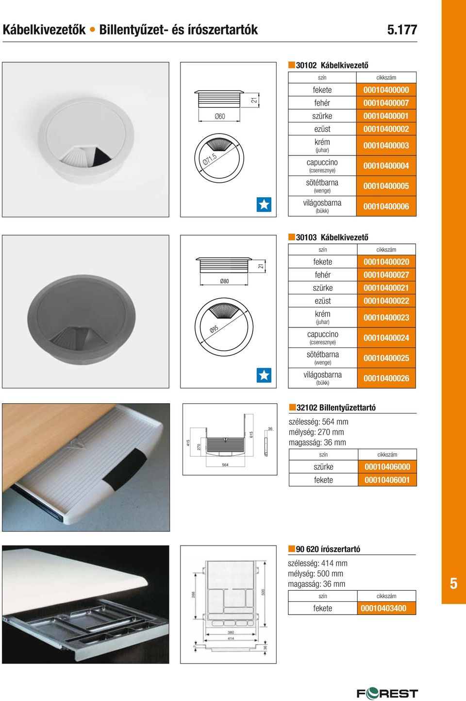 00010400003 00010400004 0001040000 00010400006 30103 Kábelkivezető szín Ø80 21 fekete 00010400020 fehér 00010400027 szürke 00010400021 ezüst 00010400022 Ø9 krém (juhar) capuccino