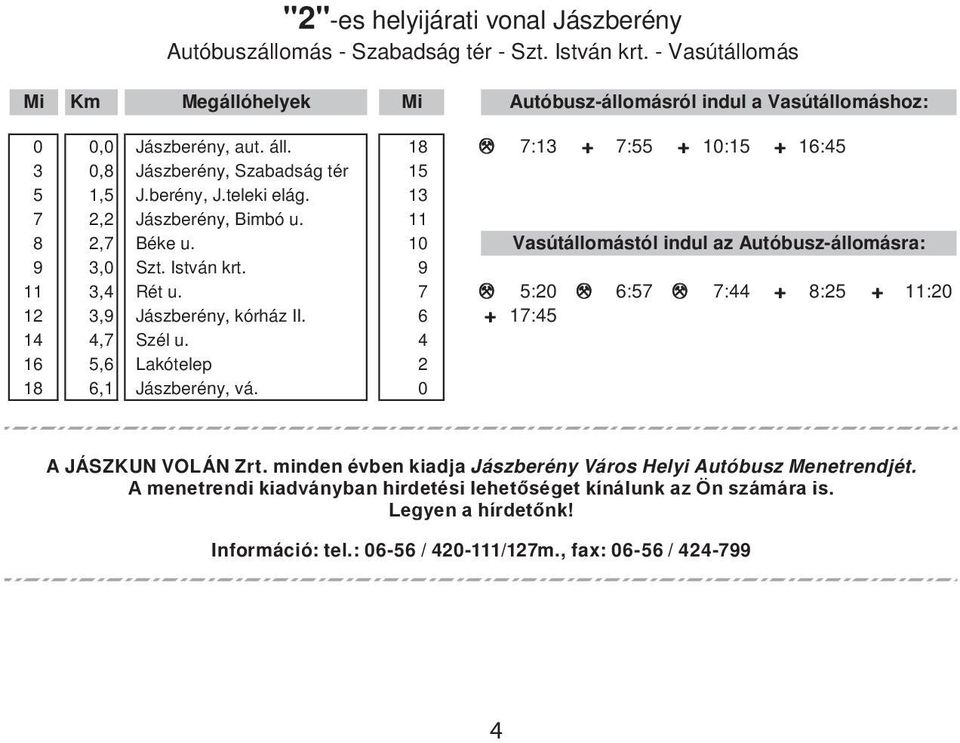 10 Vasútállomástól indul az Autóbusz-állomásra: 9 3,0 Szt. István krt. 9 11 3,4 Rét u. 7 p 5:20 p 6:57 p 7:44 + 8:25 + 11:20 12 3,9 Jászberény, kórház II. 6 + 17:45 14 4,7 Szél u.