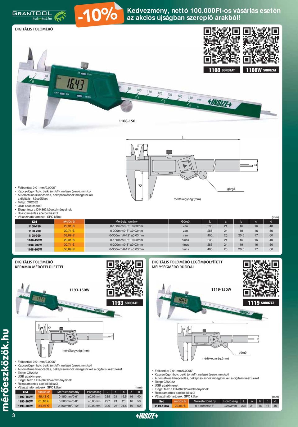 16 16 40 1108-200 30,71 0-200mm/0-8" ±0,03mm van 286 24 19 16 50 1108-300 53,89 0-300mm/0-12" ±0,03mm van 400 25 20,5 17 60 1108-150W 22,31 0-150mm/0-6" ±0,03mm nincs 236 21 16 16 40 1108-200W 30,71