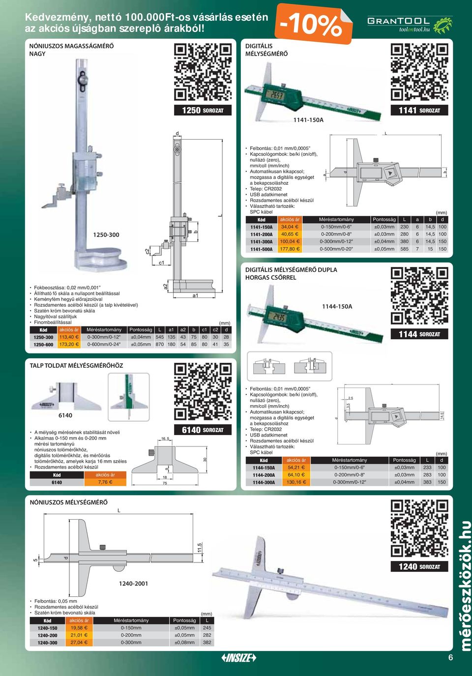 100 1141-200A 40,65 0-200mm/0-8" ±0,03mm 280 6 14,5 100 1141-300A 100,04 0-300mm/0-12" ±0,04mm 380 6 14,5 150 1141-500A 177,80 0-500mm/0-20" ±0,05mm 585 7 15 150 Fokbeosztása: 0,02 mm/0,001 Állítható