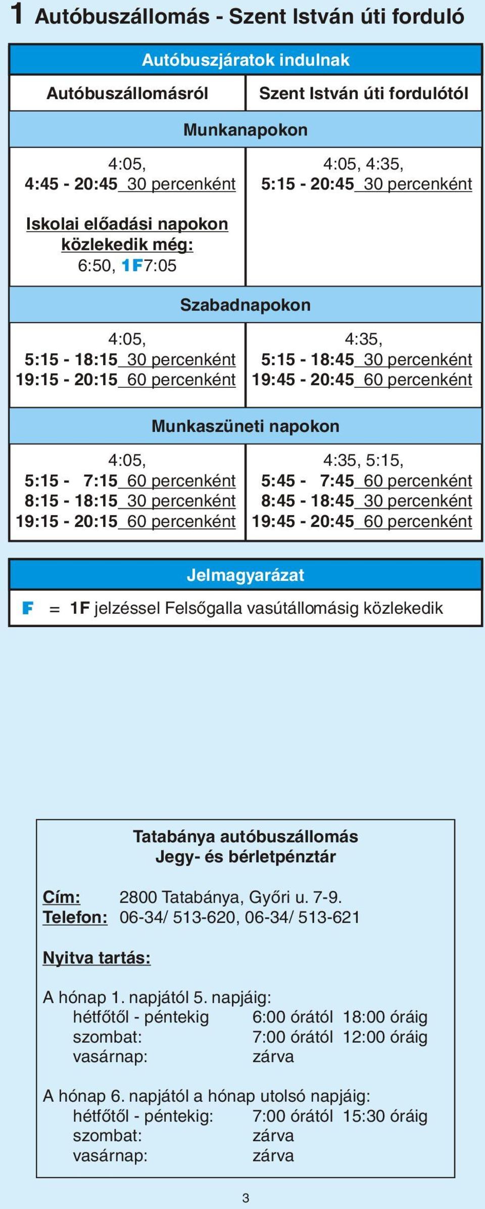 napokon 4:35, 5:15 18:45 30 percenként 19:45 20:45 60 percenként 4:35, 5:15, 5:45 7:45 60 percenként 8:45 18:45 30 percenként 19:45 20:45 60 percenként Jelmagyarázat F = 1F jelzéssel Felsõgalla