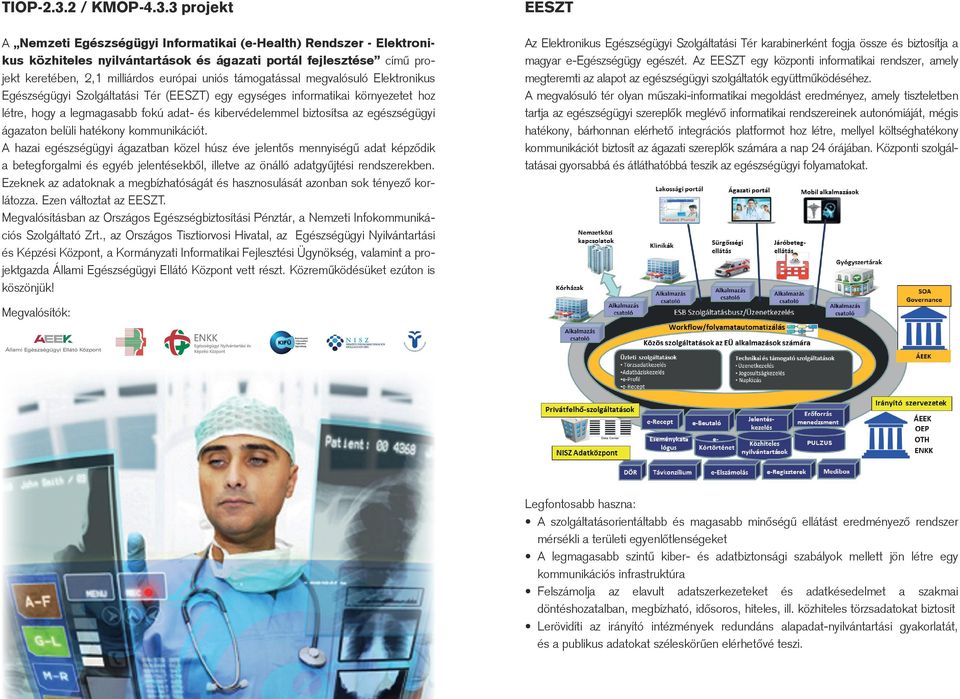 3 projekt A Nemzeti Egészségügyi Informatikai (e-health) Rendszer - Elektronikus közhiteles nyilvántartások és ágazati portál fejlesztése című projekt keretében, 2,1 milliárdos európai uniós