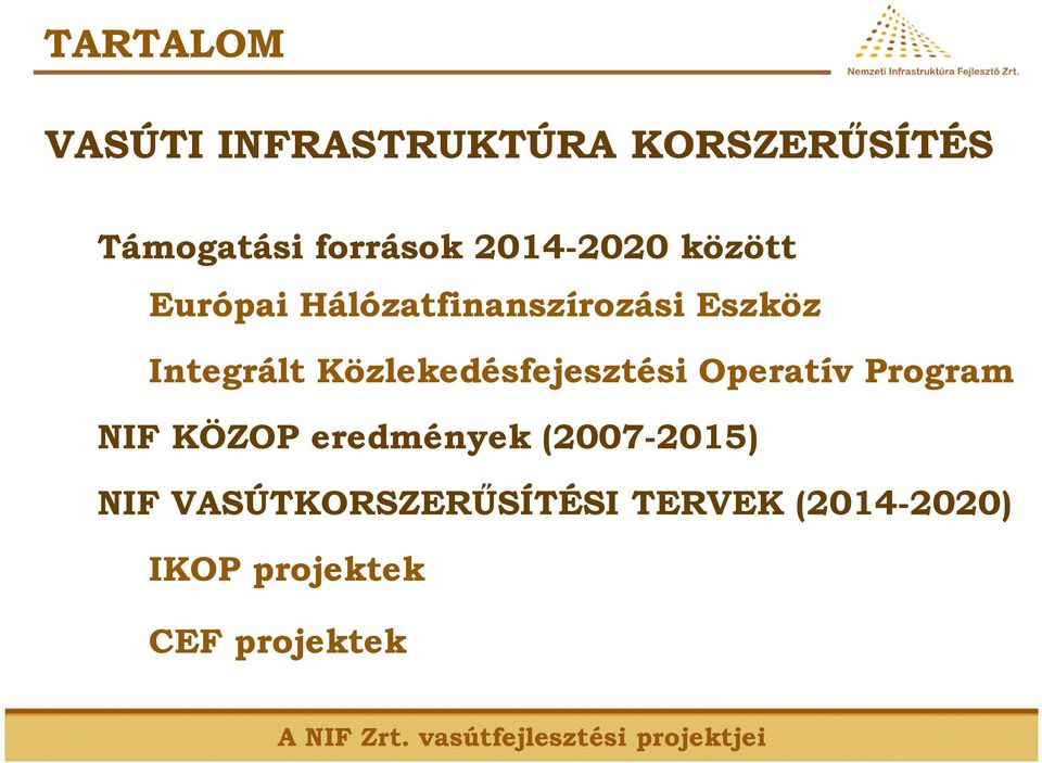 Közlekedésfejesztési Operatív Program NIF KÖZOP eredmények