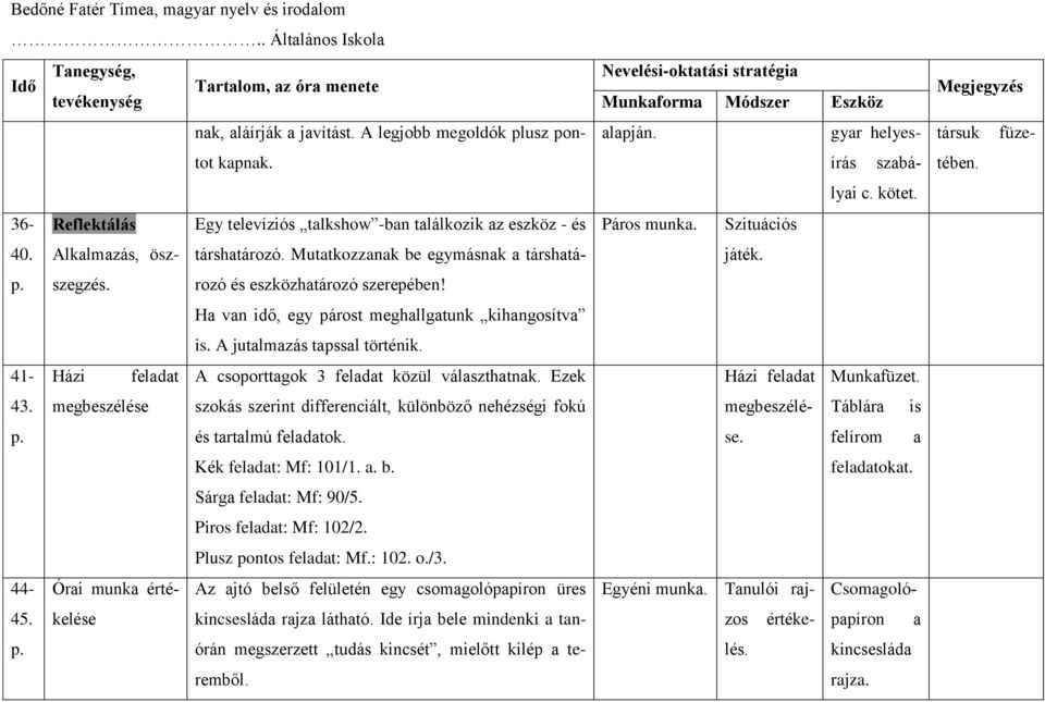 Mutatkozzanak be egymásnak a társhatá- Ha van idő, egy párost meghallgatunk kihangosítva is. A jutalmazás tapssal történik. Házi feladat A csoporttagok 3 feladat közül választhatnak.