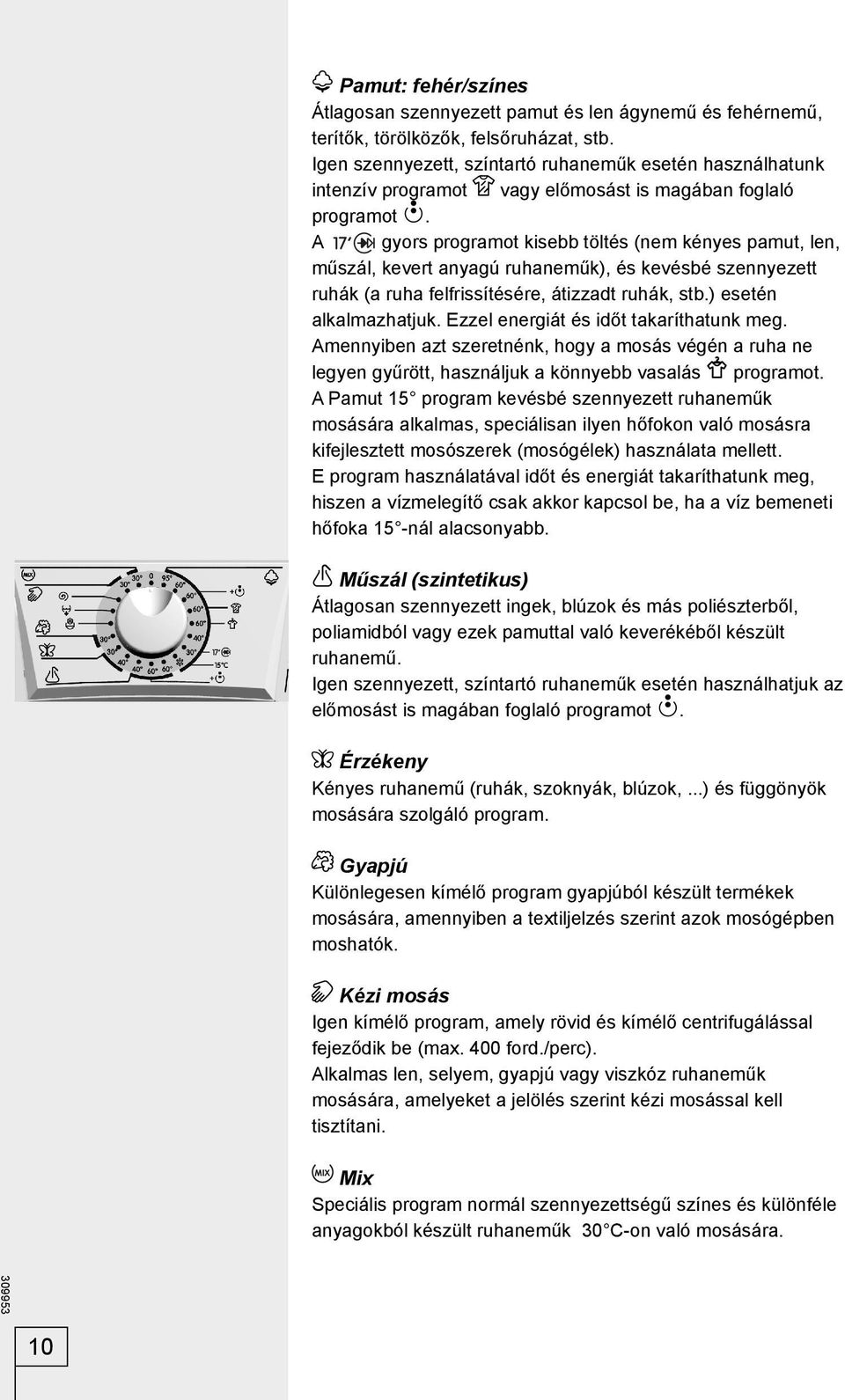 A gyors programot kisebb töltés (nem kényes pamut, len, műszál, kevert anyagú ruhaneműk), és kevésbé szennyezett ruhák (a ruha felfrissítésére, átizzadt ruhák, stb.) esetén alkalmazhatjuk.