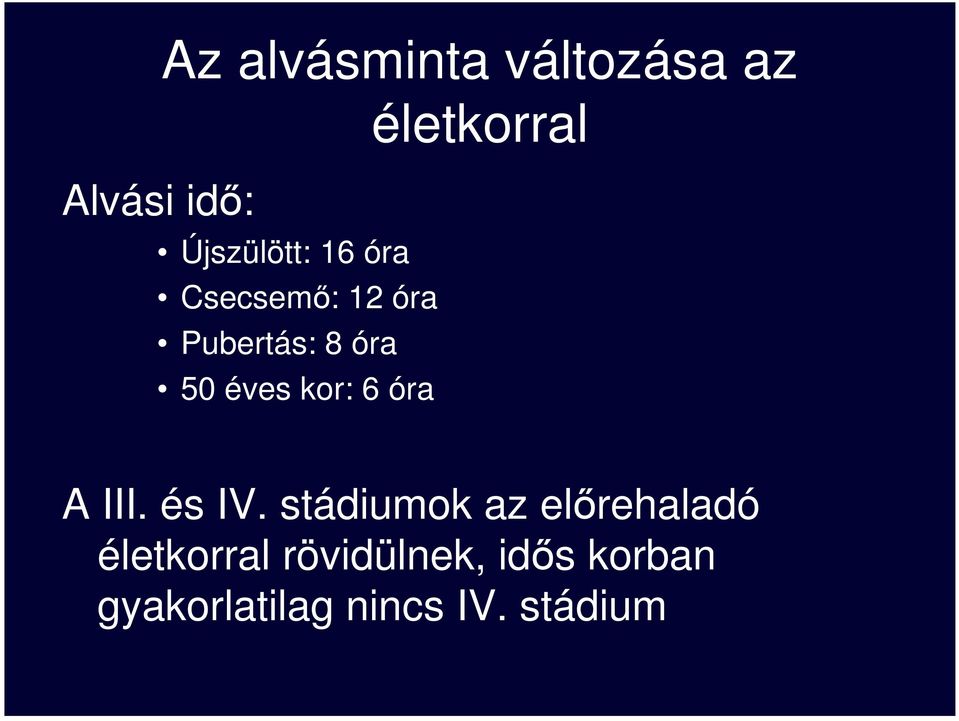 éves kor: 6 óra A III. és IV.