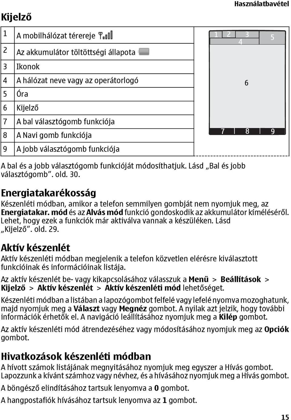 Energiatakarékosság Készenléti módban, amikor a telefon semmilyen gombját nem nyomjuk meg, az Energiatakar. mód és az Alvás mód funkció gondoskodik az akkumulátor kíméléséről.