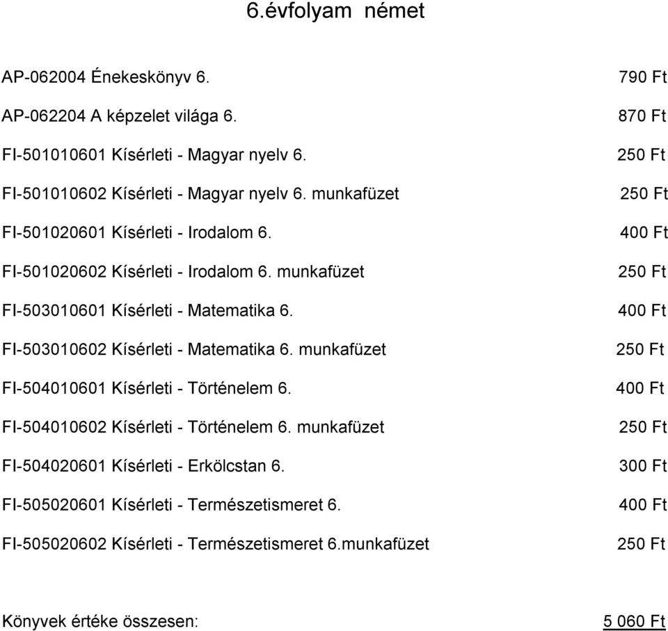 munkafüzet FI 503010601 Kísérleti Matematika 6. FI 503010602 Kísérleti Matematika 6. munkafüzet FI 504010601 Kísérleti Történelem 6.