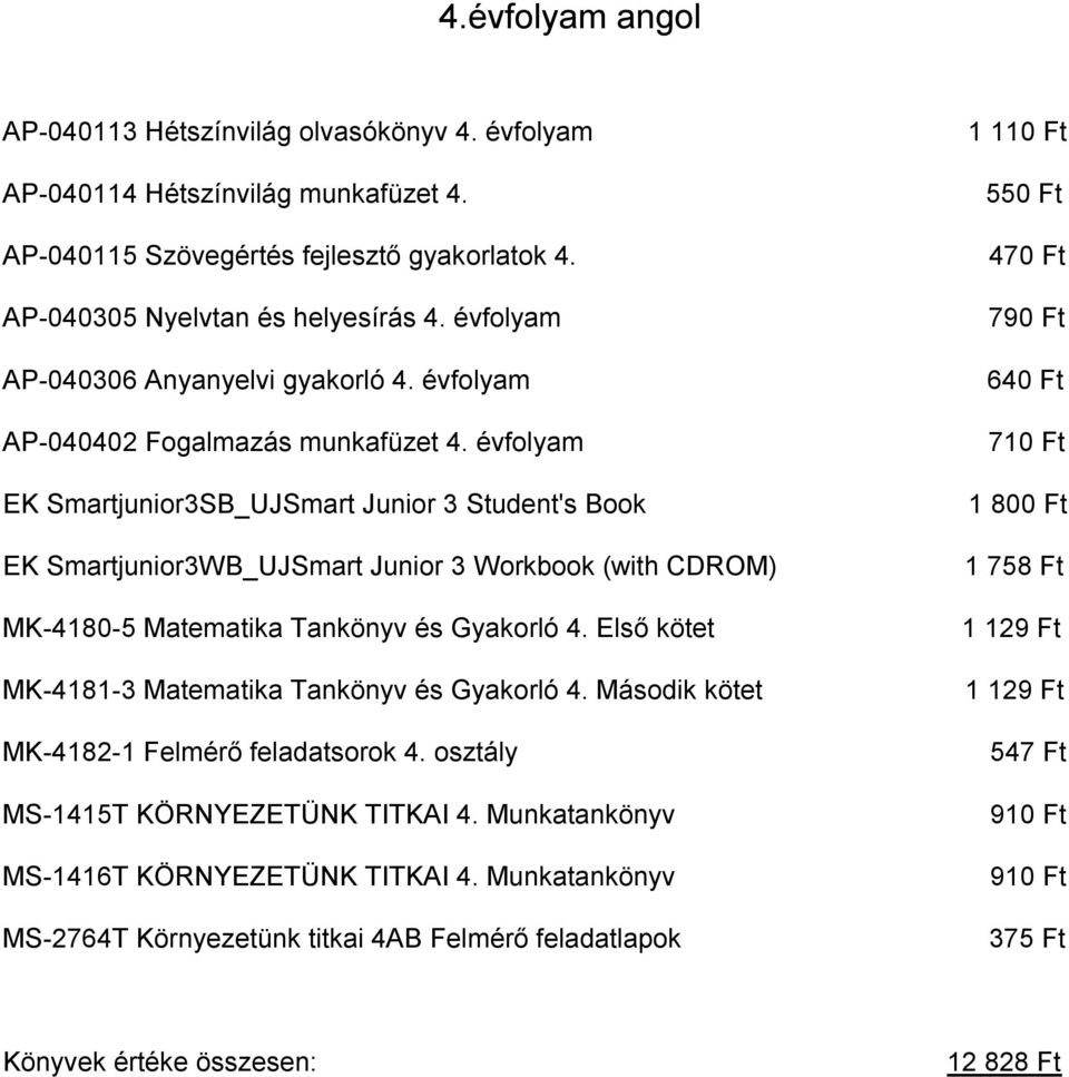 évfolyam EK Smartjunior3SB_UJSmart Junior 3 Student's Book EK Smartjunior3WB_UJSmart Junior 3 Workbook (with CDROM) MK 4180 5 Matematika Tankönyv és Gyakorló 4.