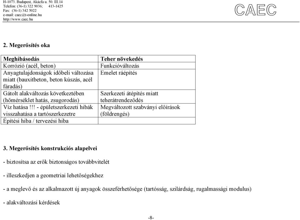 !! - épületszerkezeti hibák visszahatása a tartószerkezetre Építési hiba / tervezési hiba Teher növekedés Funkcióváltozás Emelet ráépítés Szerkezeti átépítés miatt