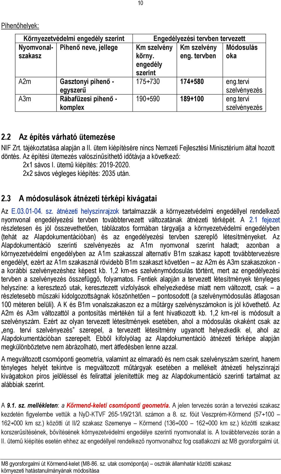 tájékoztatása alapján a II. ütem kiépítésére nincs Nemzeti Fejlesztési Minisztérium által hozott döntés. Az építési ütemezés valószínűsíthető időtávja a következő: 2x1 sávos I.