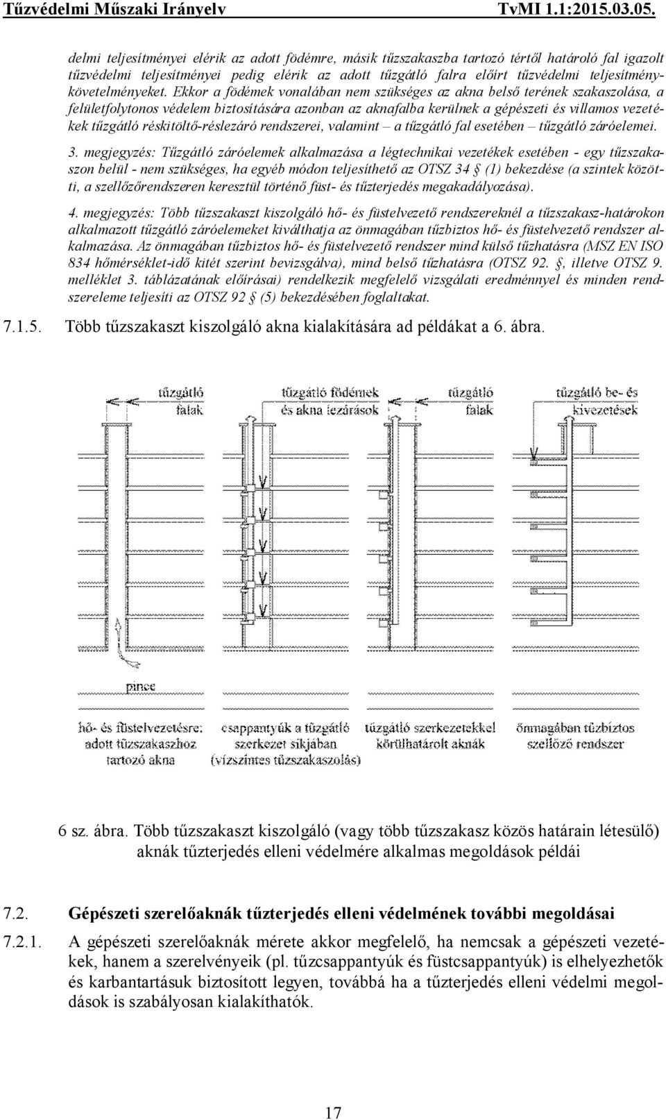 Ekkor a födémek vonalában nem szükséges az akna belső terének szakaszolása, a felületfolytonos védelem biztosítására azonban az aknafalba kerülnek a gépészeti és villamos vezetékek tűzgátló