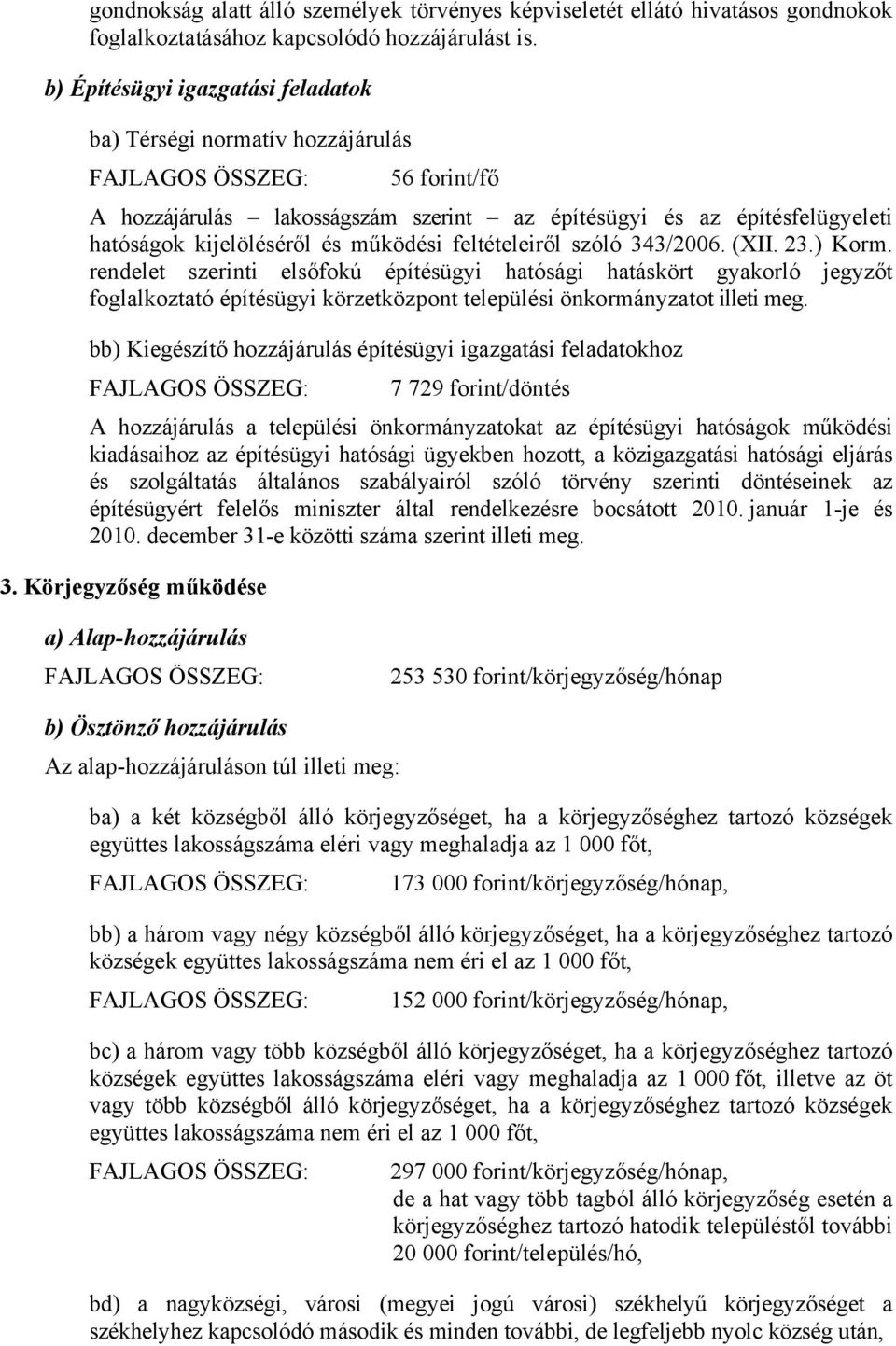 feltételeiről szóló 343/2006. (XII. 23.) Korm. rendelet szerinti elsőfokú építésügyi hatósági hatáskört gyakorló jegyzőt foglalkoztató építésügyi körzetközpont települési önkormányzatot illeti meg.