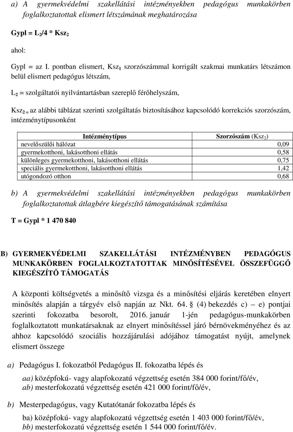 szerinti szolgáltatás biztosításához kapcsolódó korrekciós szorzószám, intézménytípusonként Intézménytípus Szorzószám (Ksz 2 ) nevelőszülői hálózat 0,09 gyermekotthoni, lakásotthoni 0,58 különleges