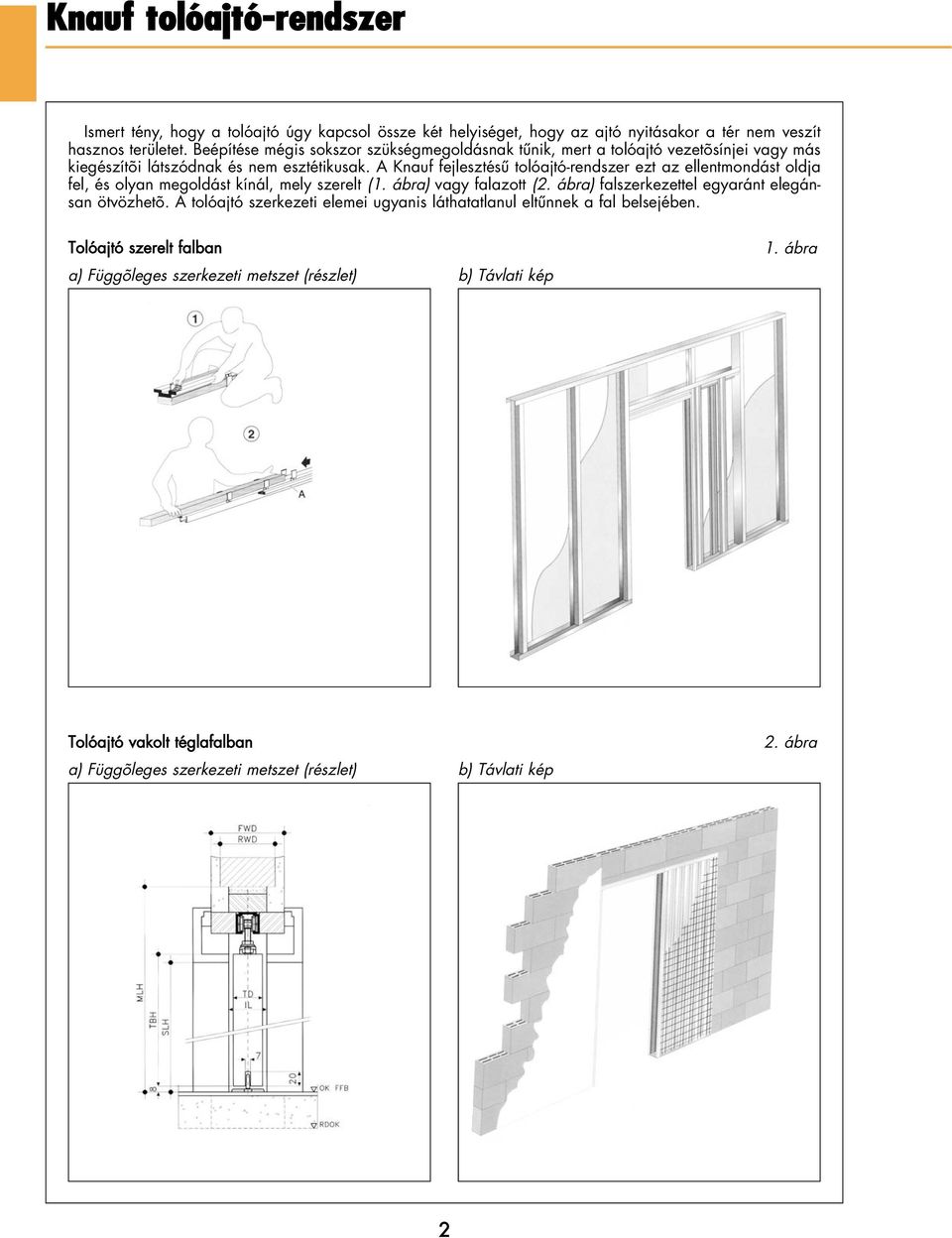 A Knauf fejlesztésû tolóajtó-rendszer ezt az ellentmondást oldja fel, és olyan megoldást kínál, mely szerelt (1. ábra) vagy falazott (2.