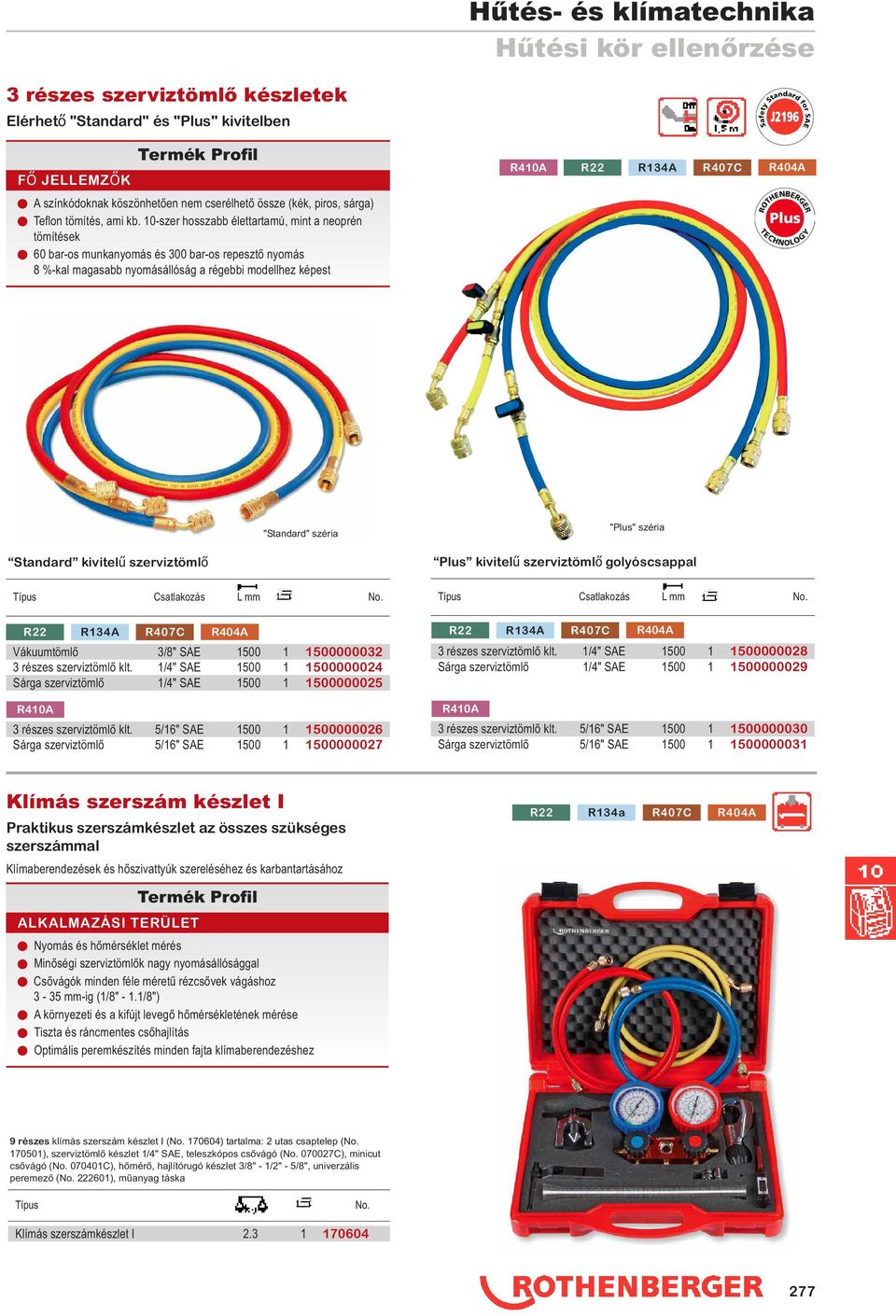 "Standard" széria "Plus" széria Standard kivitelű szerviztömlő Csatlakozás L mm Plus kivitelű szerviztömlő golyóscsappal Csatlakozás L mm R22 R134A R407C R404A R22 R134A R407C R404A Vákuumtömlő 3/8"