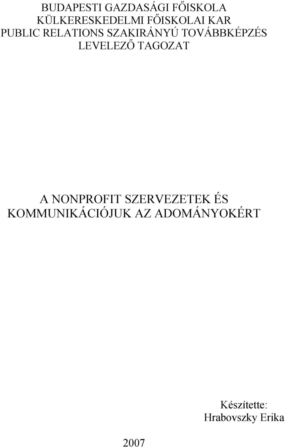 TOVÁBBKÉPZÉS LEVELEZŐ TAGOZAT A NONPROFIT