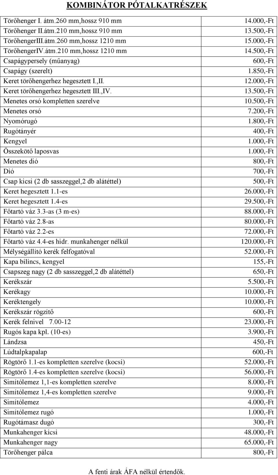 Menetes orsó kompletten szerelve Menetes orsó Nyomórugó Rugótányér Kengyel Összekötő laposvas Menetes dió Dió Csap kicsi (2 db sasszeggel,2 db alátéttel) Keret hegesztett 1.1-es Keret hegesztett 1.