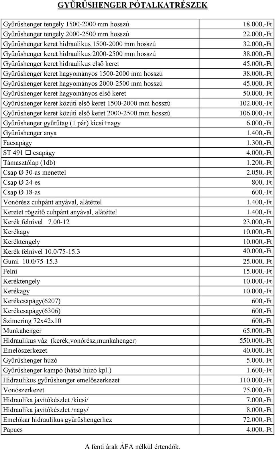 keret Gyűrűshenger keret közúti első keret 1500-2000 mm hosszú Gyűrűshenger keret közúti első keret 2000-2500 mm hosszú Gyűrűshenger gyűrűtag (1 pár) kicsi+nagy Gyűrűshenger anya Facsapágy ST 491