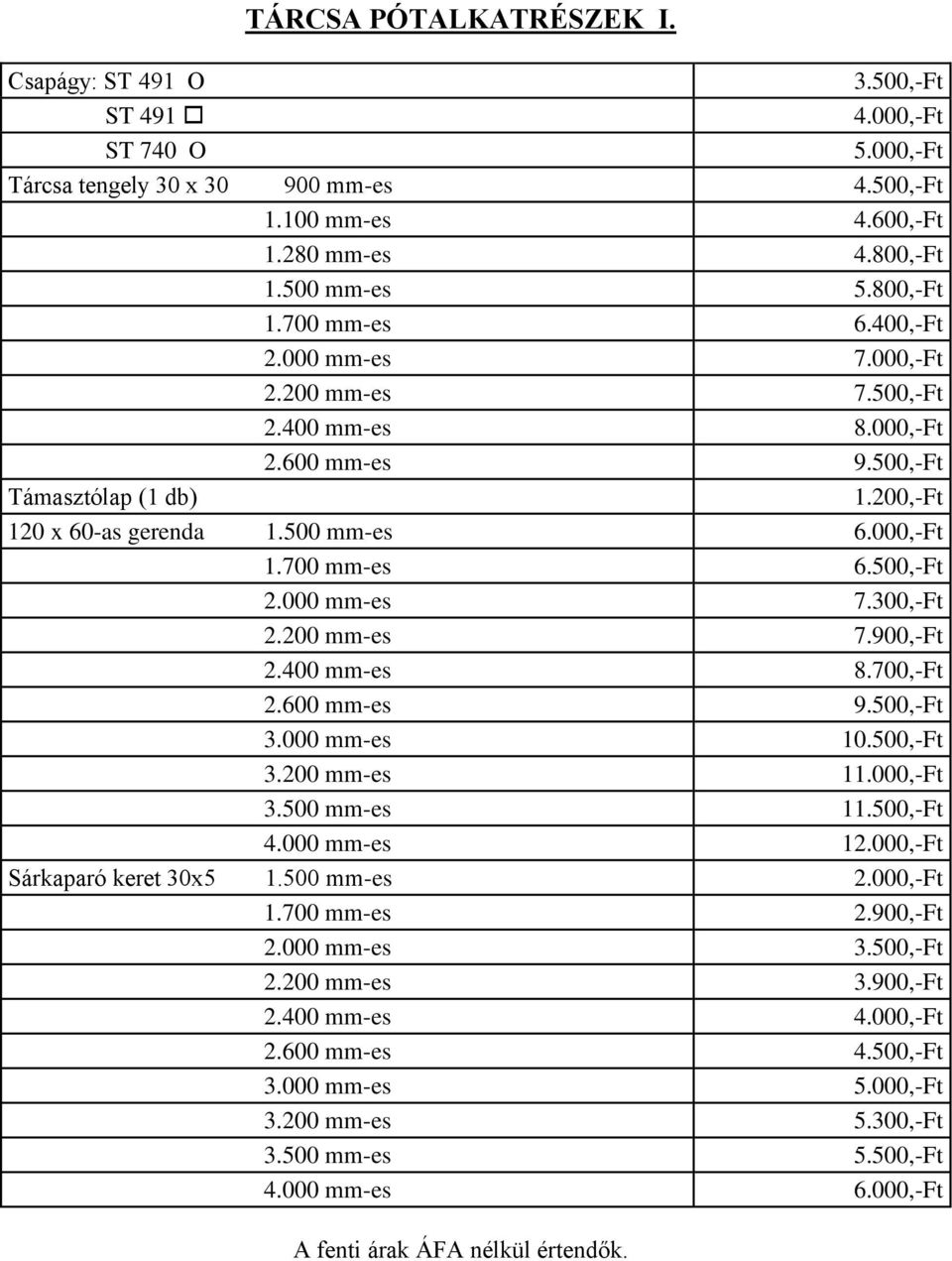 200 mm-es 7.900,-Ft 2.400 mm-es 8.700,-Ft 2.600 mm-es 9.500,-Ft 3.000 mm-es 10.500,-Ft 3.200 mm-es 11.000,-Ft 3.500 mm-es 11.500,-Ft 4.000 mm-es 1 Sárkaparó keret 30x5 1.500 mm-es 1.700 mm-es 2.