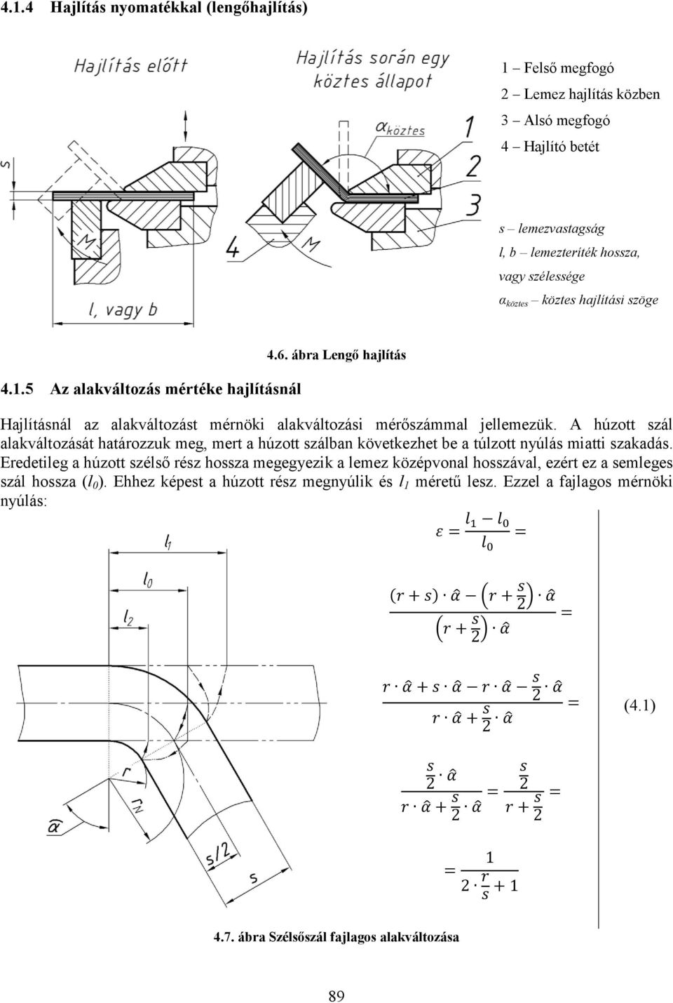 A húzott szál alakváltozását határozzuk meg, mert a húzott szálban következhet be a túlzott nyúlás miatti szakadás.
