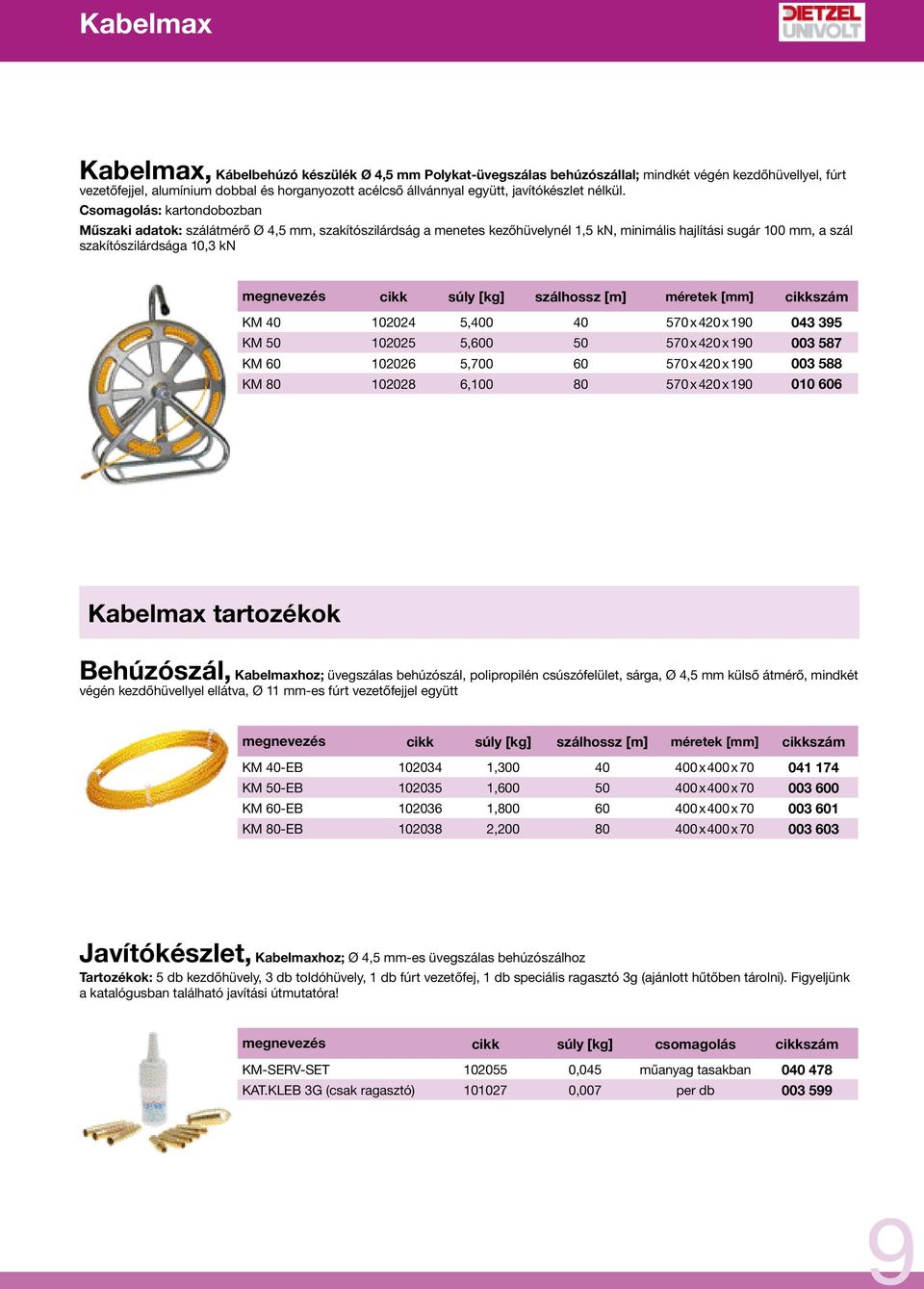 Csomagolás: kartondobozban Műszaki adatok: szálátmérő Ø 4,5 mm, szakítószilárdság a menetes kezőhüvelynél 1,5 kn, minimális hajlítási sugár 100 mm, a szál szakítószilárdsága 10,3 kn megnevezés cikk