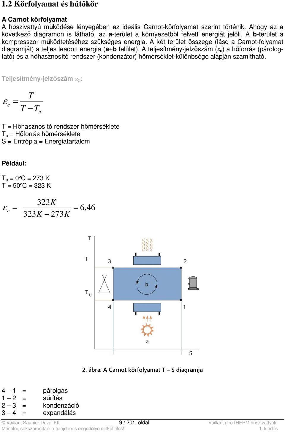 A két terület összege (lásd a Carnot-folyamat diagramját) a teljes leadott energia (a+b felület).