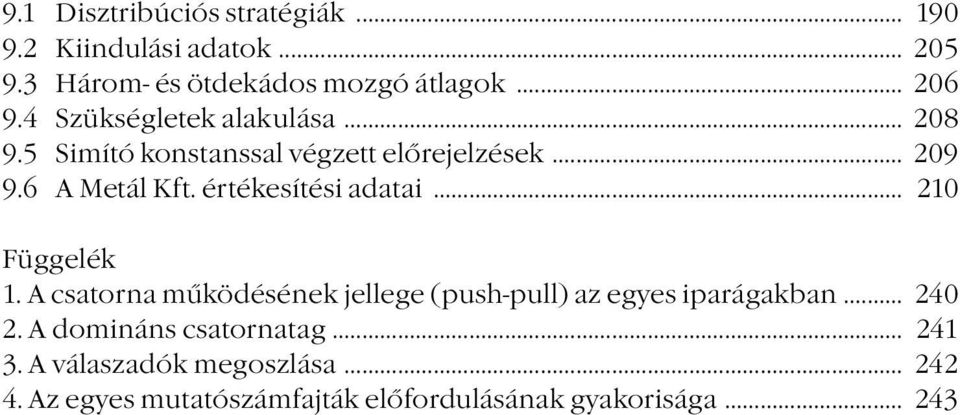 értékesítési adatai... 210 Függelék 1. A csatorna működésének jellege (push-pull) az egyes iparágakban... 240 2.
