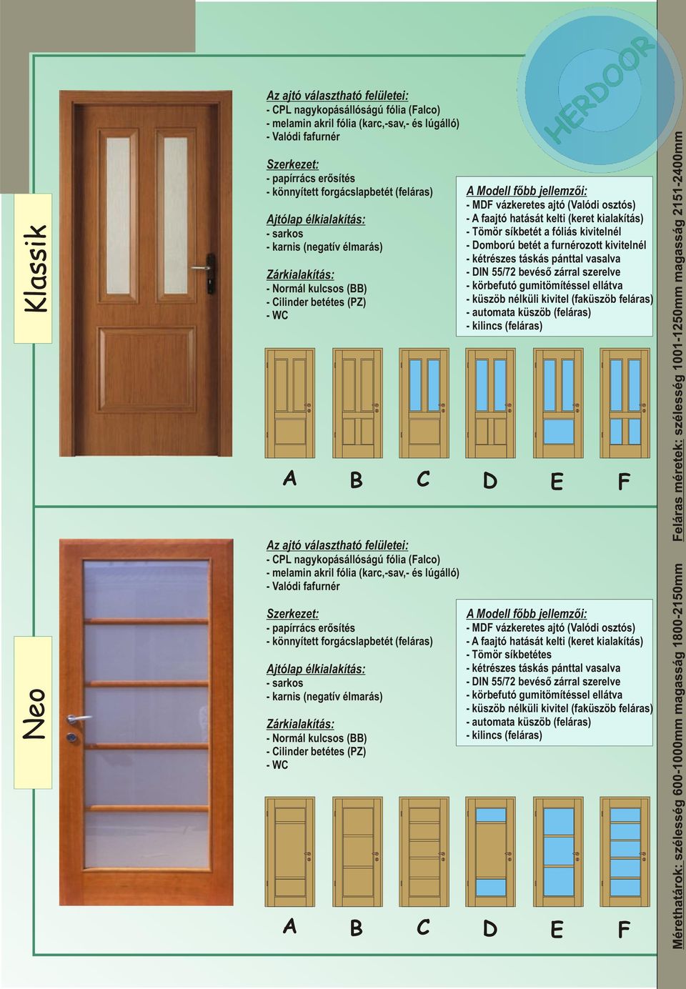 Az ajtó választható felületei: - CPL nagykopásállóságú fólia (Falco) -  melamin akril fólia (karc,-sav,- és lúgálló) - Valódi fafurnér - PDF  Ingyenes letöltés